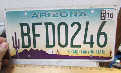 Arizona metal License plate, ex 2016, Grand canyon state, printed style BFD 0246