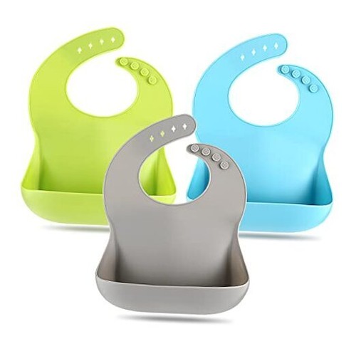 Silicone Bibs for Babies & Toddlers Set of 3, Silicone Baby Bibs for Boy and
