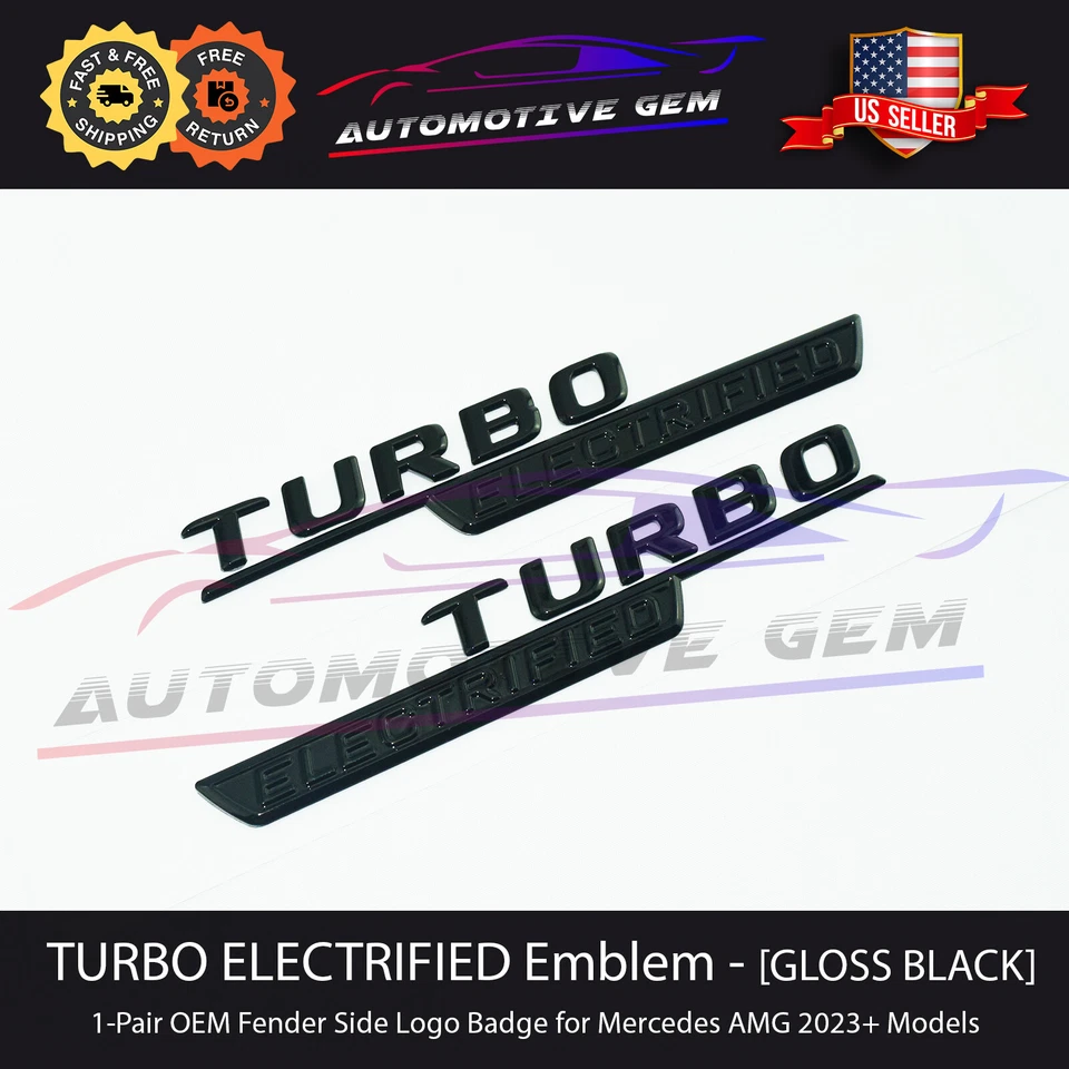 Fabricante de equipos originales turbo electrificado AMG guardabarros emblema NEGRO BRILLANTE insignia Mercedes C43 GLC43 Foto 2 de 2
