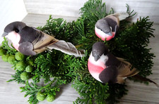 3  Vögelchen a. Clip--braun/rot--Federn-Deko-Vogel-Baumschmuck--Rotkehlchen-S2 *