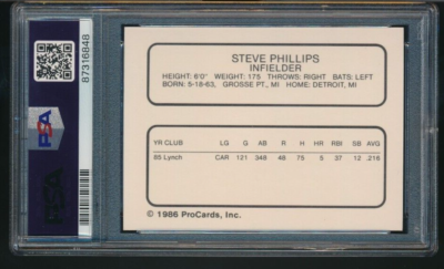 1986 ProCards Lynchburg Mets Steve Phillips XRC PSA 10 signed auto