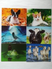 3 D Ansichtskarte Tiere Postkarte Wackelkarte Hologrammkarte Hund Katze Rabe Kuh