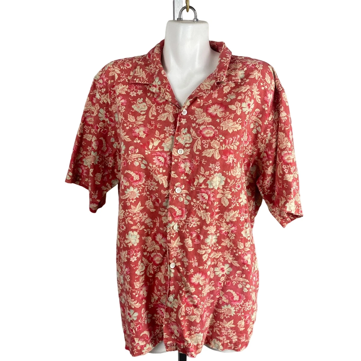 Vtg 90s Polo Ralph Lauren Caldwell Coral Floral Hawaiian Camp Shirt XL  Cotton