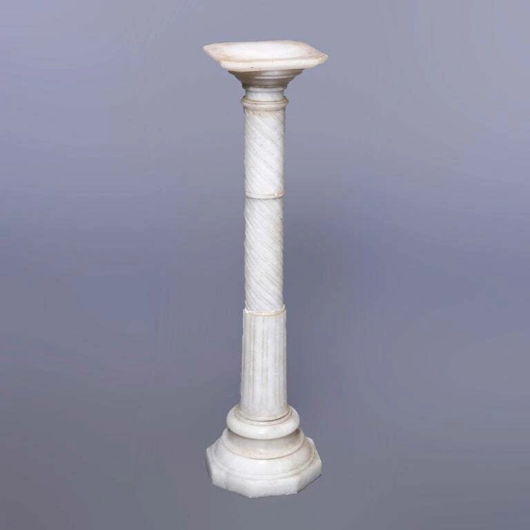 Antique Neoclassical Carved Alabaster Sculpture Pedestal, Rope Twist Form, 1890 - Image 3 of 4
