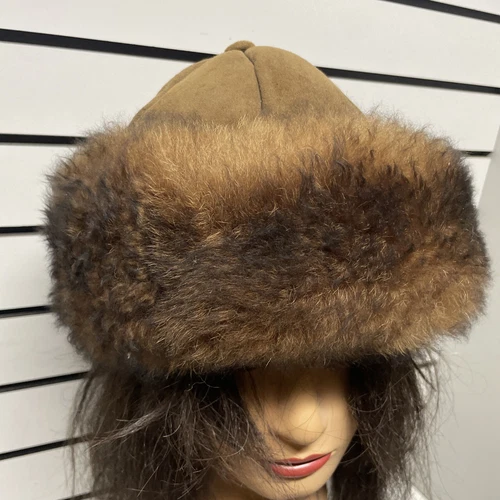Sheepskin Tan Hat with Brown Fur  Leprechaun Sheep Skin Hats Medium