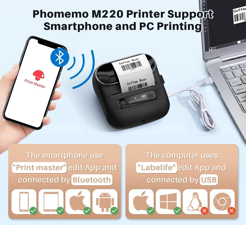 Phomemo M220 Label Maker Bluetooth Aufkleber Drucker 3“ Barcode Etikettendrucker - Bild 4 von 4
