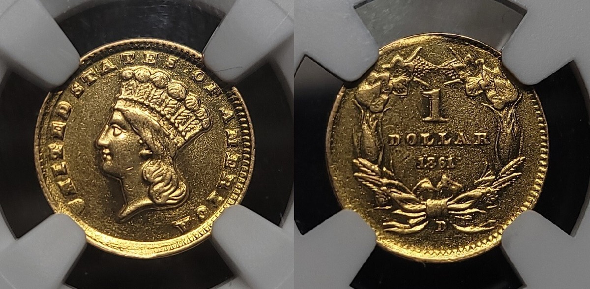 1861 D One Dollar Gold $1 NGC UNC Details Cleaned Rare Dahlonega