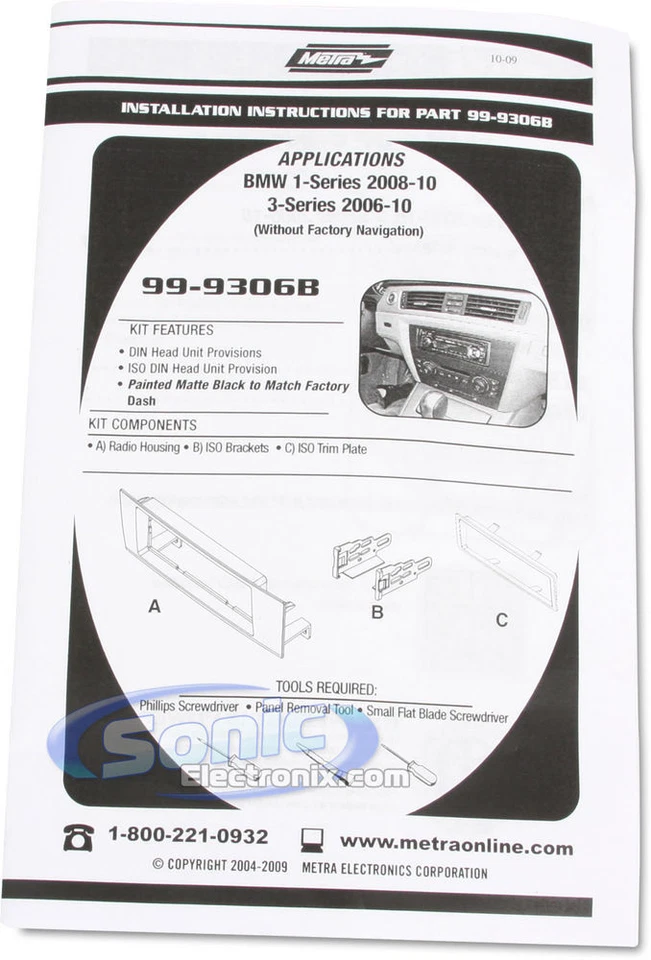 Kit de tablero de instalación DIN único Metra 99-9306B para BMW Serie 1 2008-2010 Foto 2 de 3