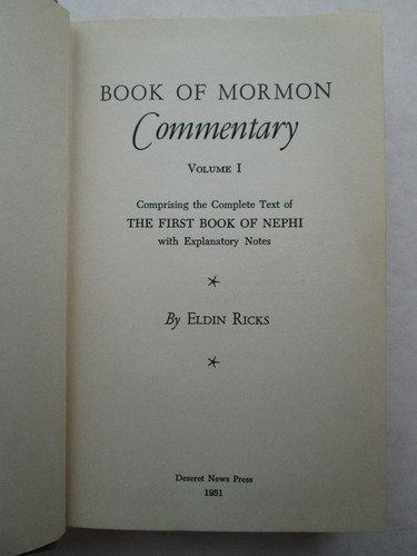 BOOK OF MORMON COMMENTARY Volume I BY ELDIN RICKS 1951 HC w Dust Jacket 1st Ed. - Picture 9 of 11