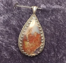 25x40mm Teardrop Garden Moss Agate Sterling Silver Pendant Made in US NWOT