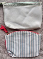 Pair Of Small Make-up Bags. Silver/Blue Stripe. New Set Of 2. Free Shipping 