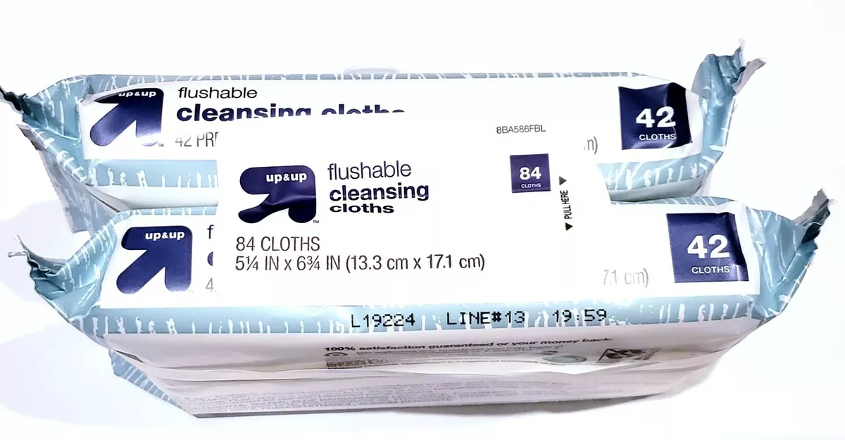 Up Up Flushable Cleansing Cloths Wipes 2 Packs of 42 84 total Packs