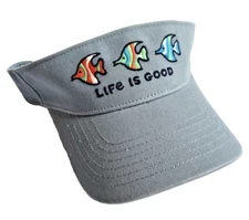 LIFE IS GOOD 3 COLORFUL FISH VISOR SMOKEY BLUE ADJUSTABLE ONE SIZE NWT