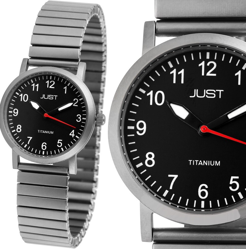 Titan Damenuhr Quarz Armbanduhr Schwarz Silber Zugband Stretchband JUST  JU10111