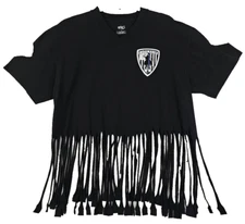 Shaka Wear "INDOMABLE ~Woman XL~ Black Fringe T-shirt Cropped Country Handmade.