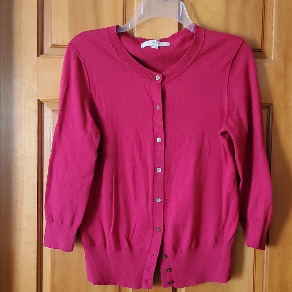 LOFT Womans Basic Lightweight Red Buttondown Card… - image 2