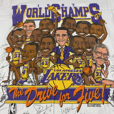 ビンテージ LA LAKERS NBA 86-87 チャンピオン 記念Tシャツ Vintage LA Lakers 1987 World Champs Caricature 80's Shirt