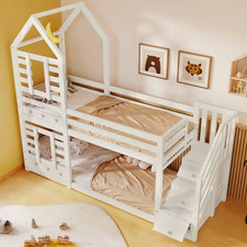Image of Bunk Bed Storage Children Cabin Bed Single Bed with Window for Kids Solid Pine
