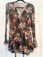 Johnny Was Floral Sheer Silk Blouse/Shirt - Small