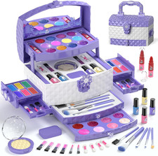 PERRYHOME Kids Makeup Set for Girl 56 Pcs Washable Real Cosmetic, Non-Toxic Froz