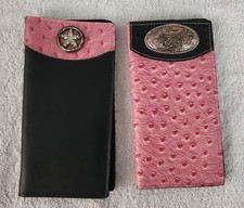 Texas Leather Manufacturing Wallet Checkbook Pink Black Concho Western