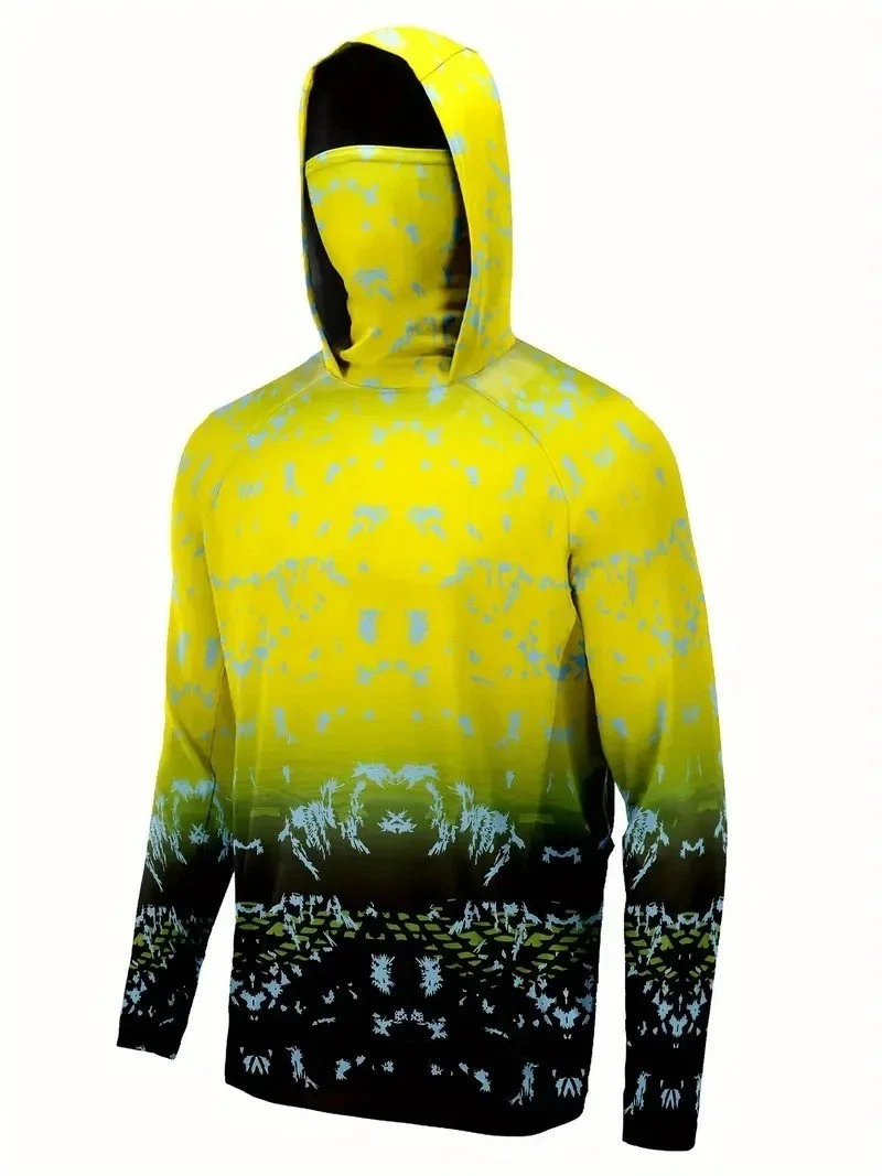 Para hombres UPF 50+ Pesca Sudadera con Capucha Mascarilla Manga Larga Protección UV Camisa de Secado Rápido