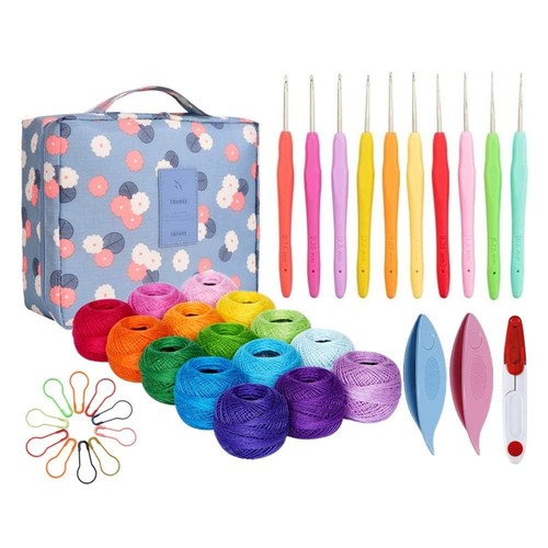 15 Crochet Thread Balls & 10 Lace Crochet Hooks with Storage Bag, 100% Cotton...