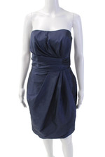 Alfred Sung Womens Sleeveless Zip Lined Layered Ruched A-line Dress Navy Size 2