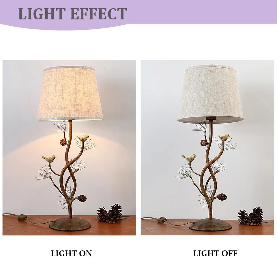 Lámpara de mesa elegante para pájaros lindas lámparas de noche con pantalla de lino mesita de noche de metal L... Foto 2 de 4