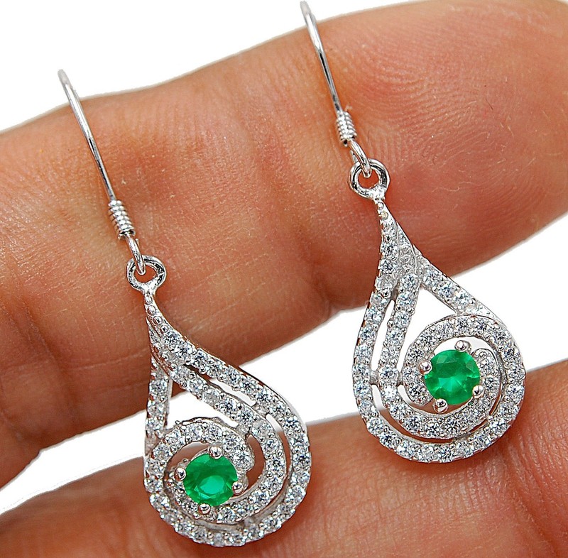 2CT Heat Treated Green Tourmaline 925 Solid Sterling Silver Earrings Jewelry PC8