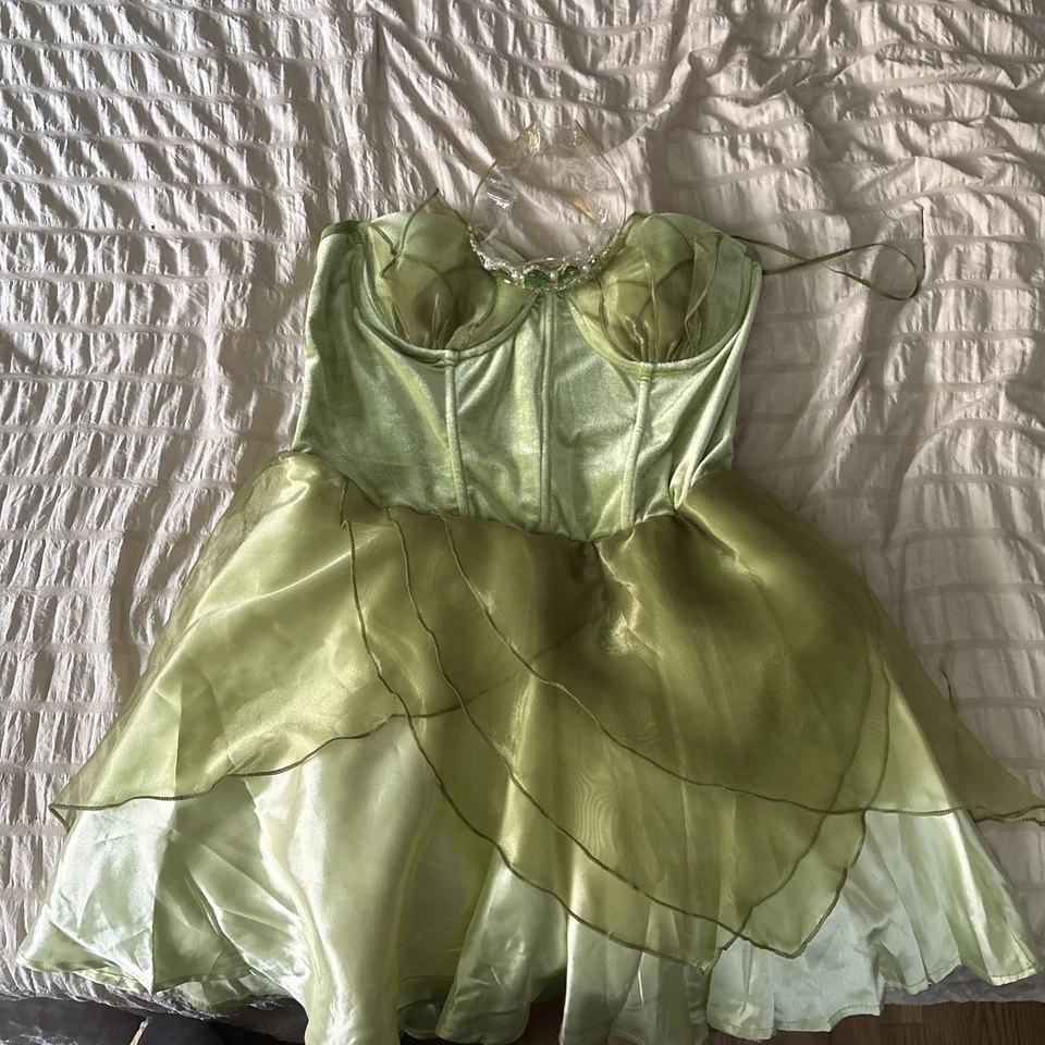 Princess Tiana Halloween Dress With Tiara Size Medium - Image 2 of 4