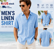 Men's Cotton Linen Short Sleeve Shirt - Casual Beach Style, Plus Size