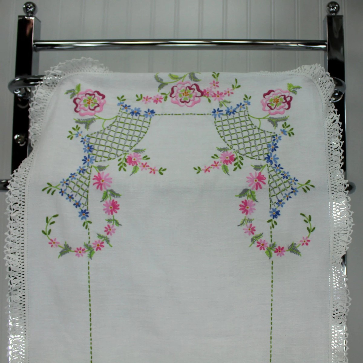 Lace Embroidery Table Runner Shawl White Heavy Cotton Pastel Hand Work View 2