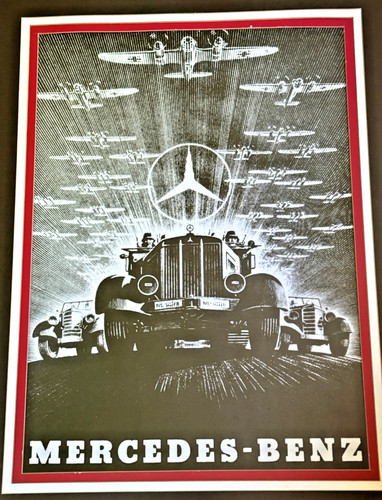 33" Mercedes Benz Daimler German WW2 Advertising Art Lithograph Print Poster Vtg