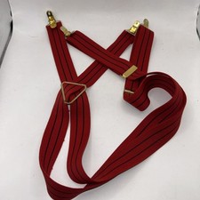 Men's Suspenders X Style 1-1/4 2" Carpenter, Clip On Red With Black Stripes