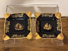 Posacenere vintage porcellana LIMOGES Castel France coppia corteggiamento blu con oro 22k