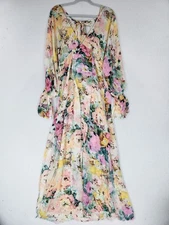 Hemant And Nandita Dress Womens Large Pink Yellow Teien Maxi Slip 2 PC Whimsical