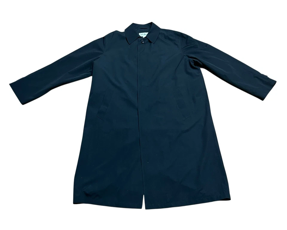 Trench coat L L Bean vintage masculino longo preto com botões tamanho XL 7134 colarinho - Imagem 2 de 4