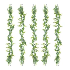5Pcs Faux Eucalyptus Leaves Garland 6Ft Artificial Greenery Wall Vines All Green