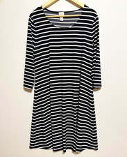 Chico's Black & White Striped Knit Scoop Neck 3/4 Sleeve A-Line Dress, medium 