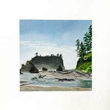 8x8 PNW Original Oil Painting Seascape Ruby Beach Landscape Sea Stack Art Signed