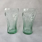 Set of 2 Vintage Libbey Coca-Cola Green Tint 16oz Drinking Glasses Embossed Logo