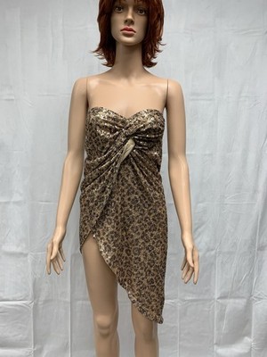 Cutely Covered Womens Juniors Leopard Print Sequin Mini Dress Small NWT 32  Long