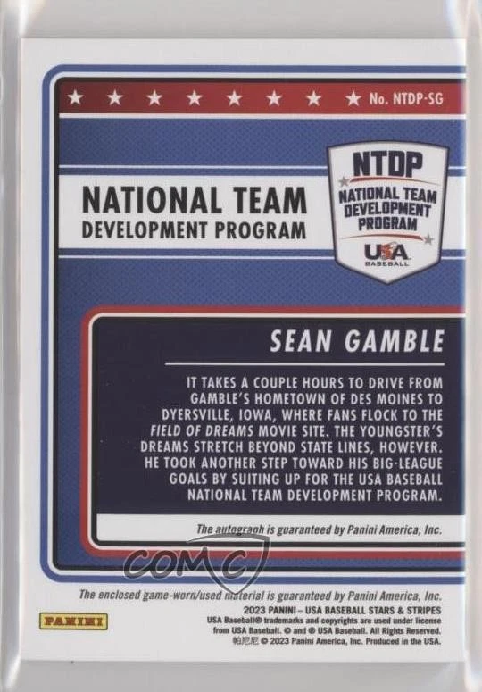 2023 Panini USA Baseball Stars & Stripes Materials Prime /25 Sean Gamble Auto - Image 2 of 2