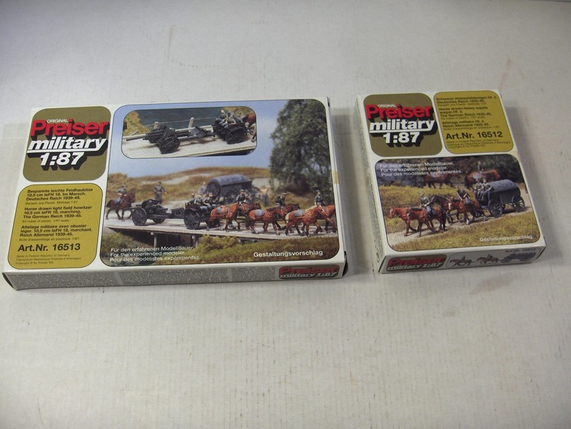 PREISER MILITARY 16513 - GERMAN Horse Drawn Howitzer and 16512 Horse Drawn Wagon