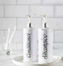 Shampoo & Conditioner 500ml Refillable Bottles with Pump White Grey Bathroom Set