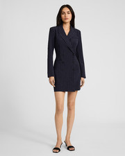NWT Express Pinstripe Double Breasted Blazer Dress Size XS Navy Mini Long Sleeve