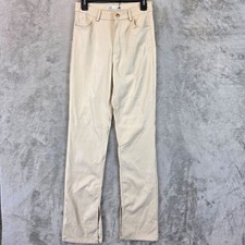 Zara Pants Womens 4 Beige Faux Leather High Rise Slim Flare Slit 5 Pocket NWT