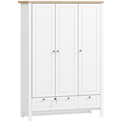 HOMCOM Wardrobe Closet with 3 Doors and 2 Drawers Bedroom Armoire White