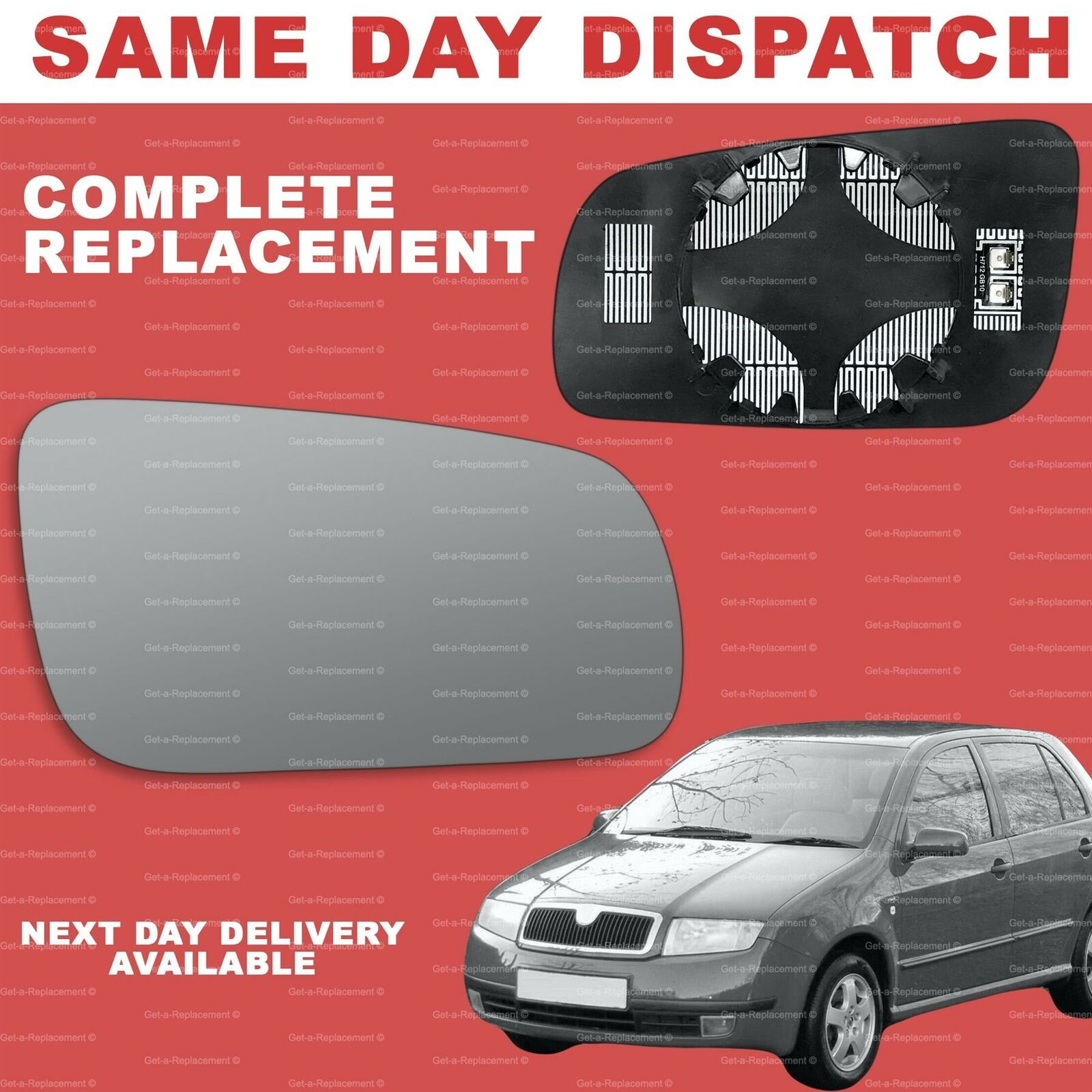 Skoda Fabia 1999-2007 wing mirror glass for Right driver side Heated